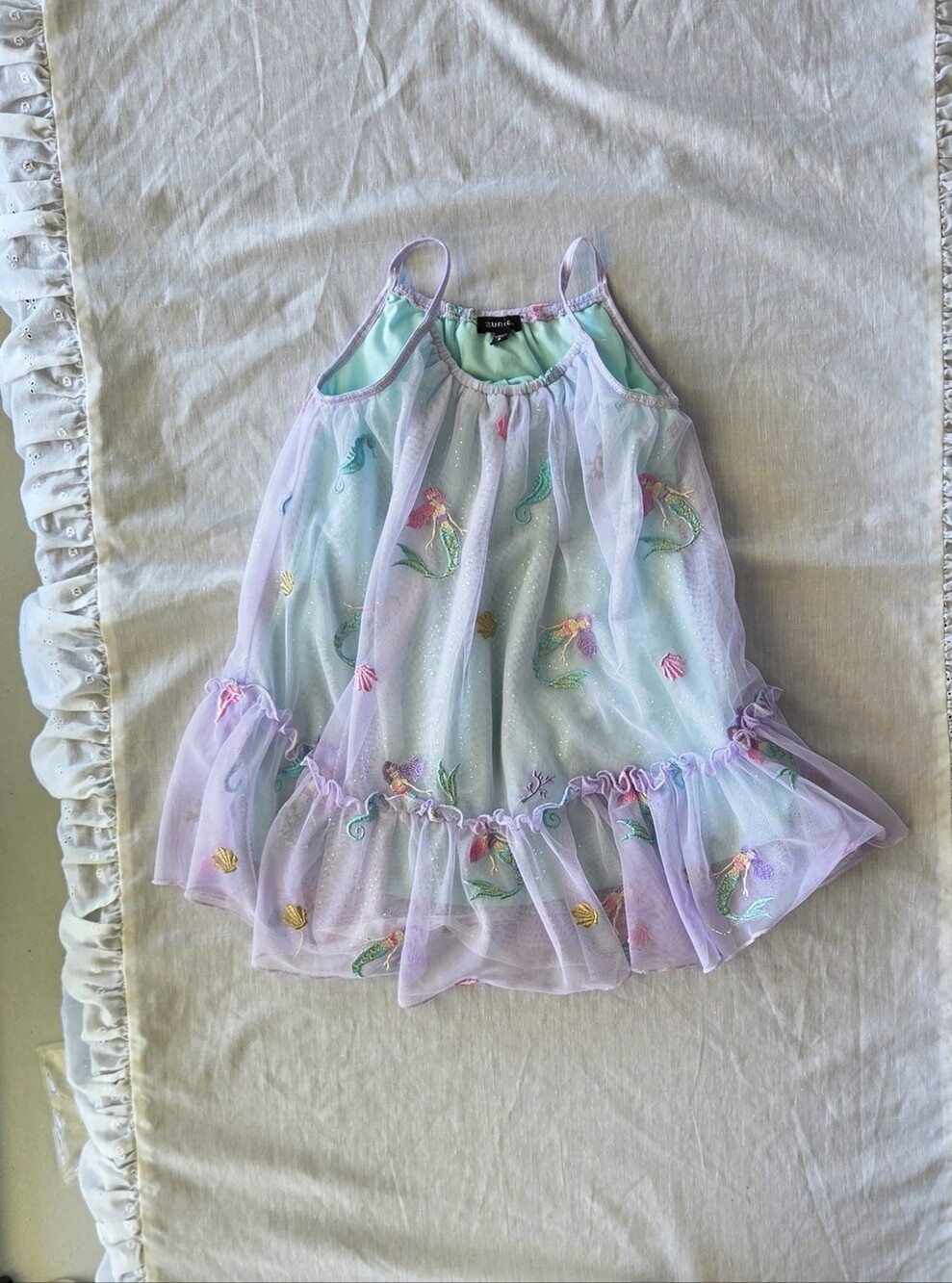 Zunie Mermaid Ruffle Bottom Tulle Embroided Glitter Layeres Party Dress Size 4